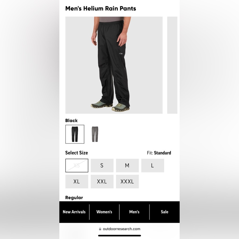 Outdoor Research men’s helium pants xs